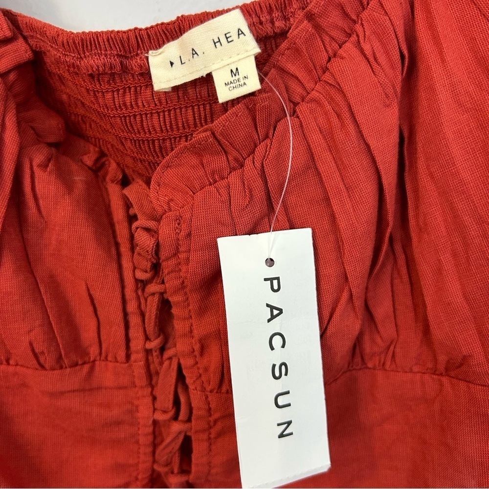 NWT PacSun/La Hearts Lace Up Long Sleeve Rust Boho Crop Top Size Medium - Picture 11 of 13